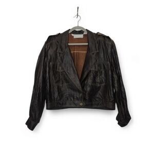 Vintage 80s 90s Silk Crop Blazer Jacket Shoulder Pads Medium Diane Gilman